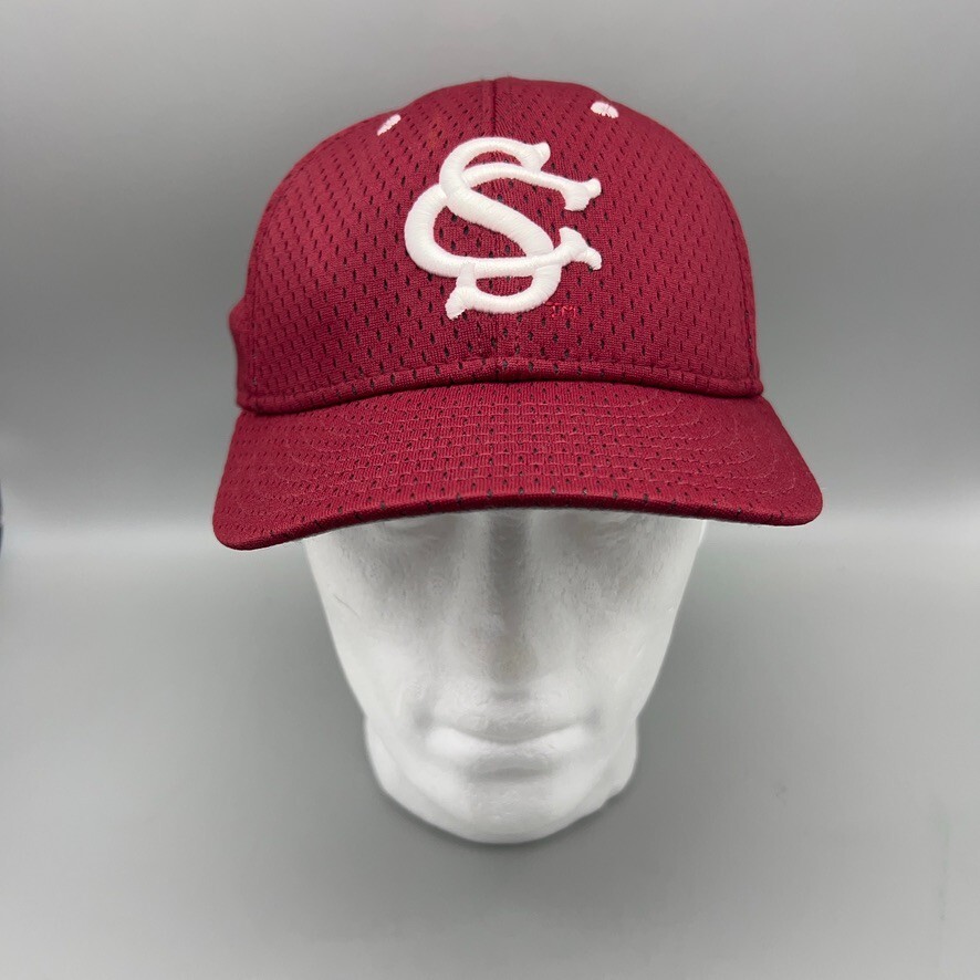 Vintage South Carolina Gamecocks Hat Mens 7 3/4 Fitted Red DeLong USA Sarge Frye