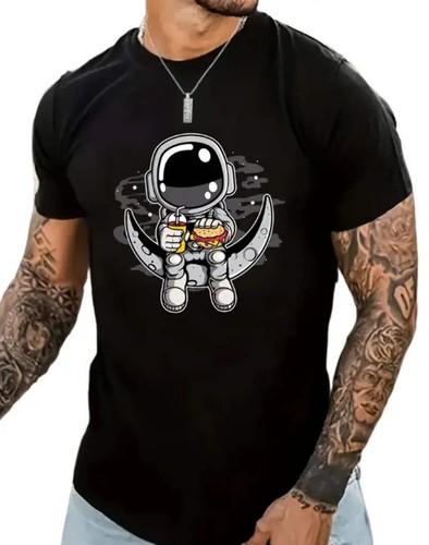 T-shirt modello astronauta cartone animato, estate uomo casual street style elastico roun - Foto 2 di 6
