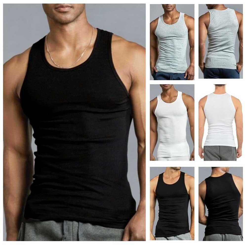 Vest L~3XL Stronger T-Shirt Undershirt Bodybuilding Workout Cotton Blend-image