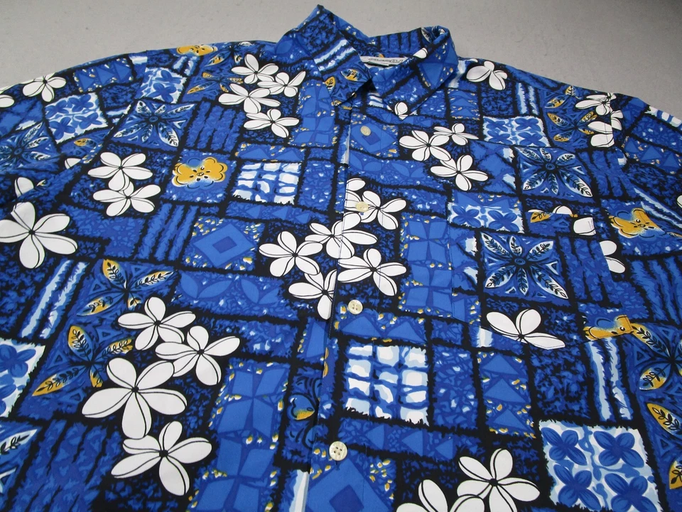 Camisa Vintage Oxidada Para Hombre Extra Grande Azul Floral Abotonada Hawaiana Retro Y2K Foto 2 de 4