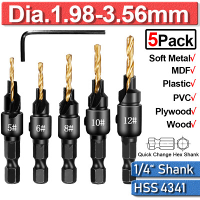 4/5pcs set HSS Woodworking Countersink Drill Bit Set 1/4 Quick change Hex Shank 4/5pcs set HSS Woodworking Countersink Drill Bit Set 1/4 Quick change Hex Shank
