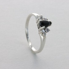 Teardrop BLACK ONYX with Six CZs / Cubic Ziroconia Ring 925 STERLING SILVER 1e
