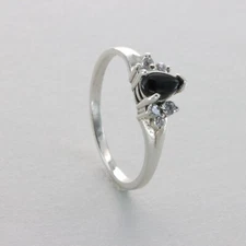 Teardrop BLACK ONYX with Six CZs / Cubic Ziroconia Ring 925 STERLING SILVER #1e