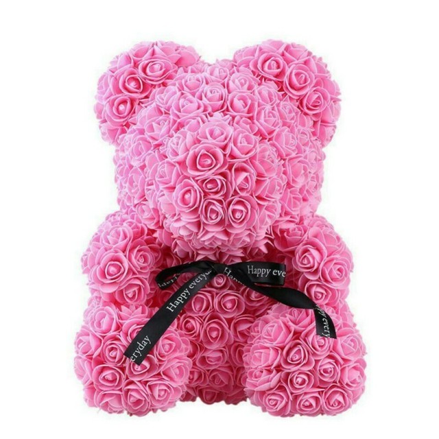 23cm Pink Rose Teddy Bear W Heart Flower Gift For Girlfriend