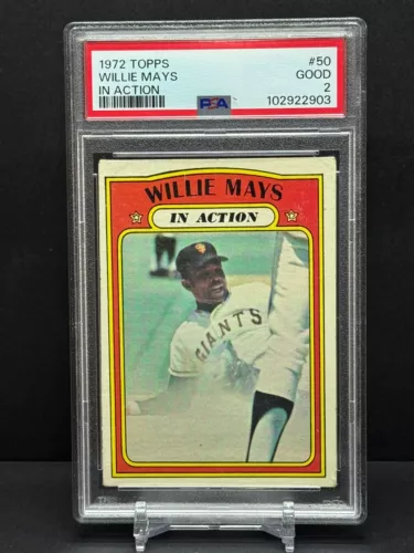 WILLIE MAYS  1972 Topps #50  "In Action" Graded PSA 2 Giants Baseball  FRESH!