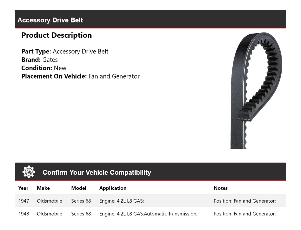 Accesorio para ventilador de correa de transmisión y puertas de generador Oldsmobile serie 68 1947-1948 Foto 2 de 4