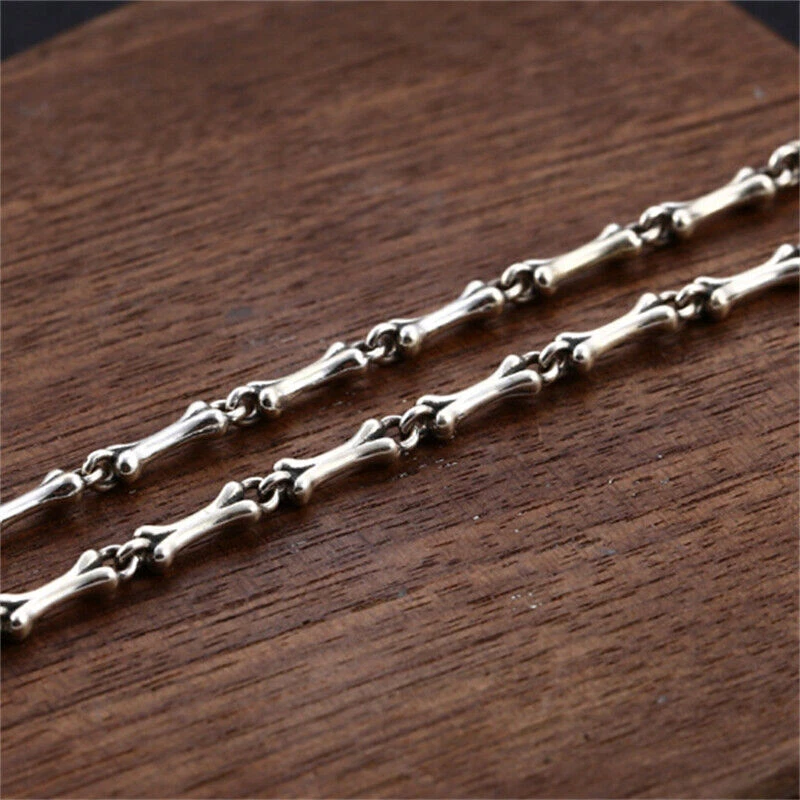 Colar de corrente de elos ósseos caveiras vintage para homens mulheres punk prata esterlina 925 - Imagem 4 de 4