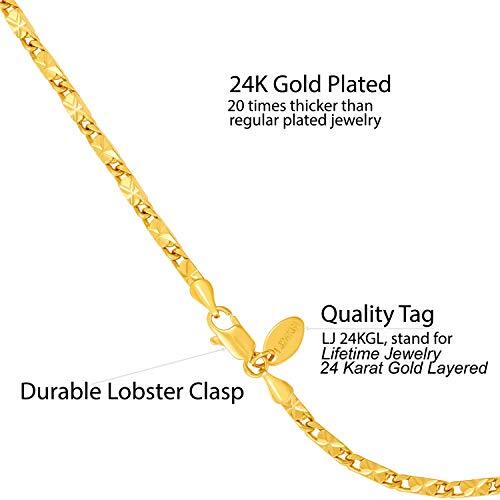 ANKLET Diamond Cut Star Flat Link Chain 24k Gold Plated 4mm 9" LIFETIME