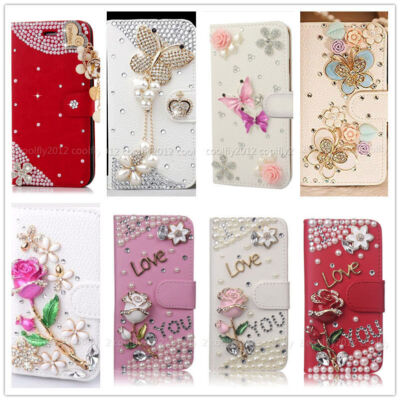 Bling Flip Leather Diamonds Wallet Women Phone Cover Case for Motorola Nokia