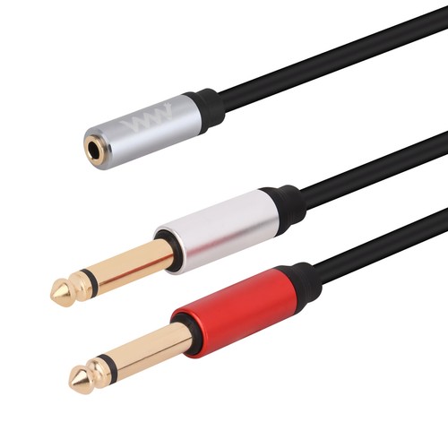 3.5mm Female 1/8" TRS Stereo Jack to 2 Dual 1/4" 6.35mm Mono TS Male Y Splitter - Picture 2 of 9