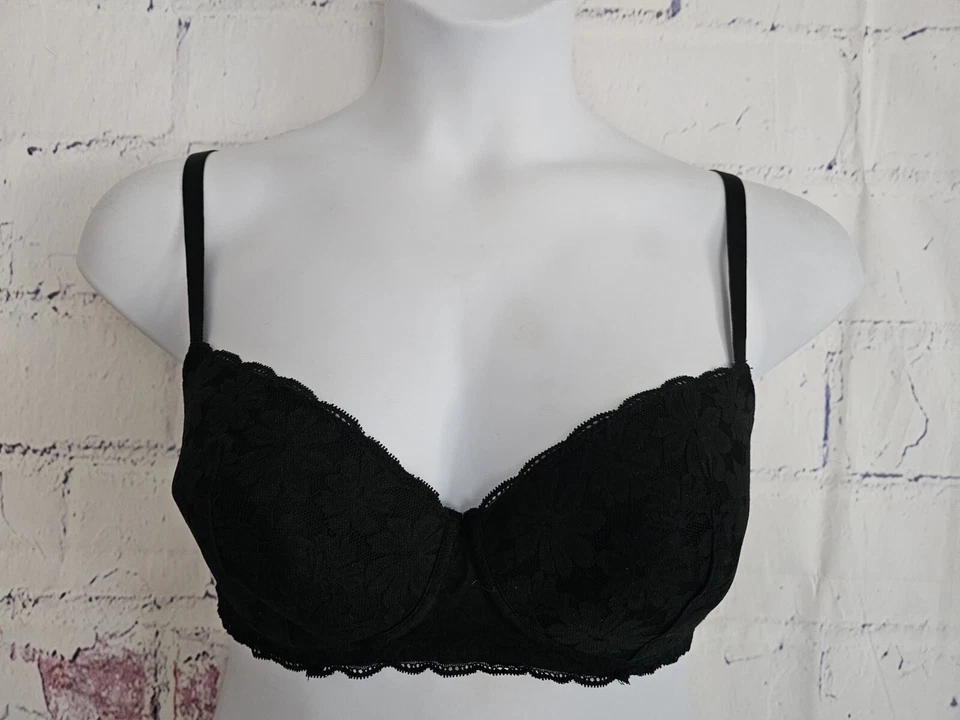 No Boundaries Black Lace Balconette Bra 38D Adjustable Convertible Straps Lined - Image 4 of 4