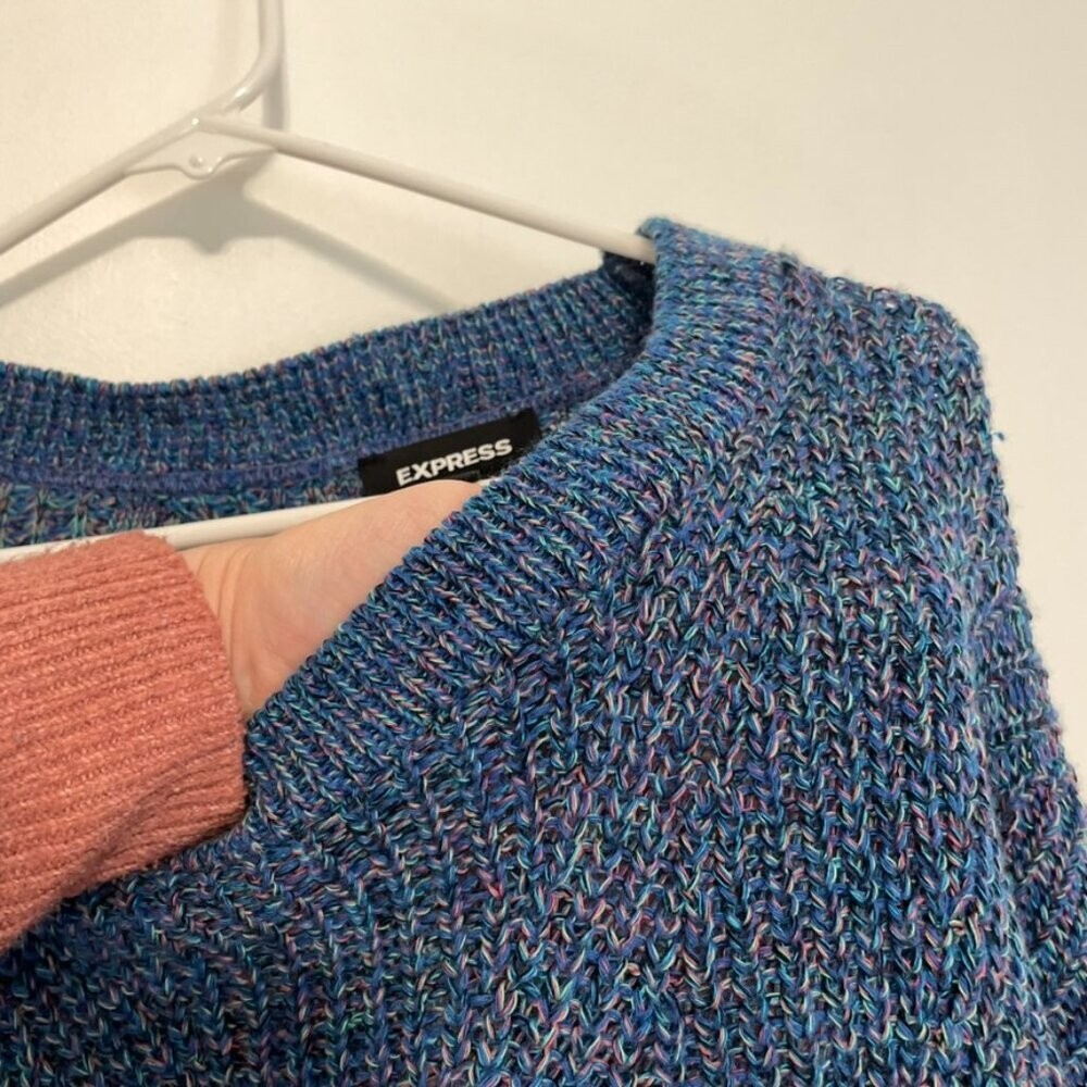 EXPRESS Cable Knit Split Back Pullover Sweater Bl… - image 5