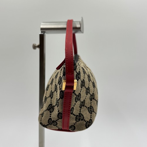 Lank AA! Gucci GG Canvas Leather Gray/Red Mini Accessory Pouch Bag Auth - Picture 7 of 14