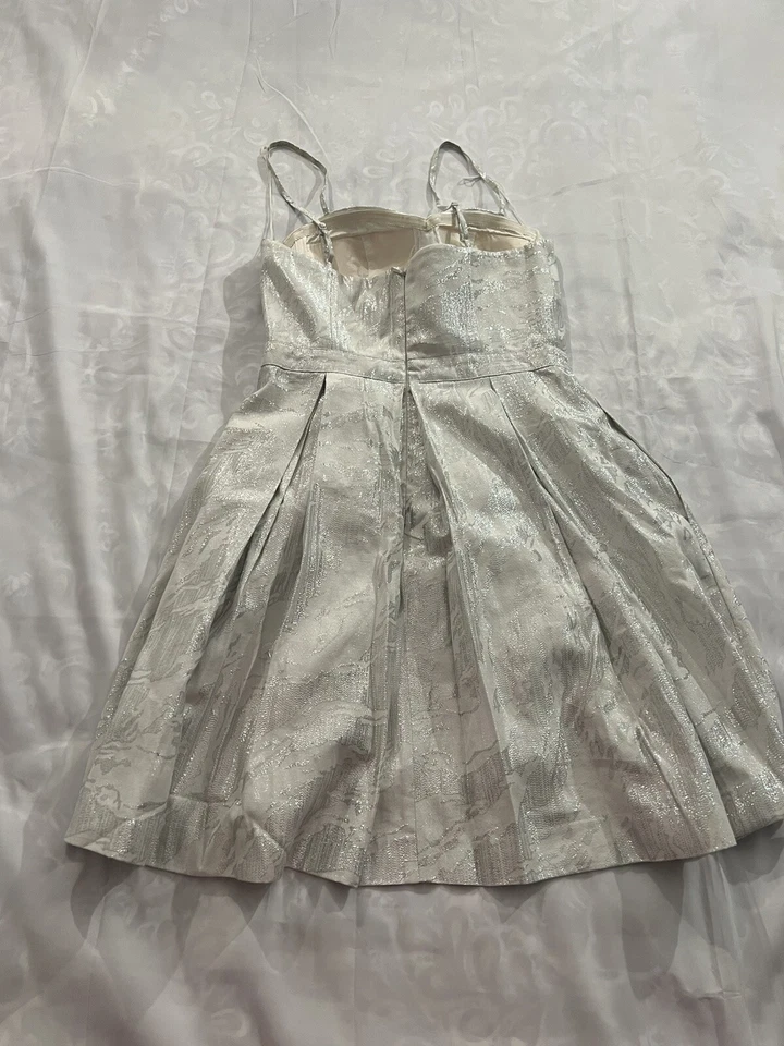 Платье Aqua размер 2 серебристое плиссированное с карманами на молнии с подкладкой из полимерной смеси длина 34 дюйма #ST32 - Изображение 4 из 4