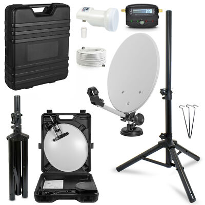 Camping SAT Anlage Spiegel + Stativ + LNB Finder Kabel Koffer Schüssel 4K UHD HD