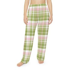 Girly Plaid Pajama Pants, Women's Lounge Sleepwear, Soft Flannel PJ Bottoms