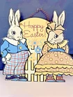Metal Tin Easter Bunny Rabbit Wall Sign Decor Vintage Retro Yellow Blue
