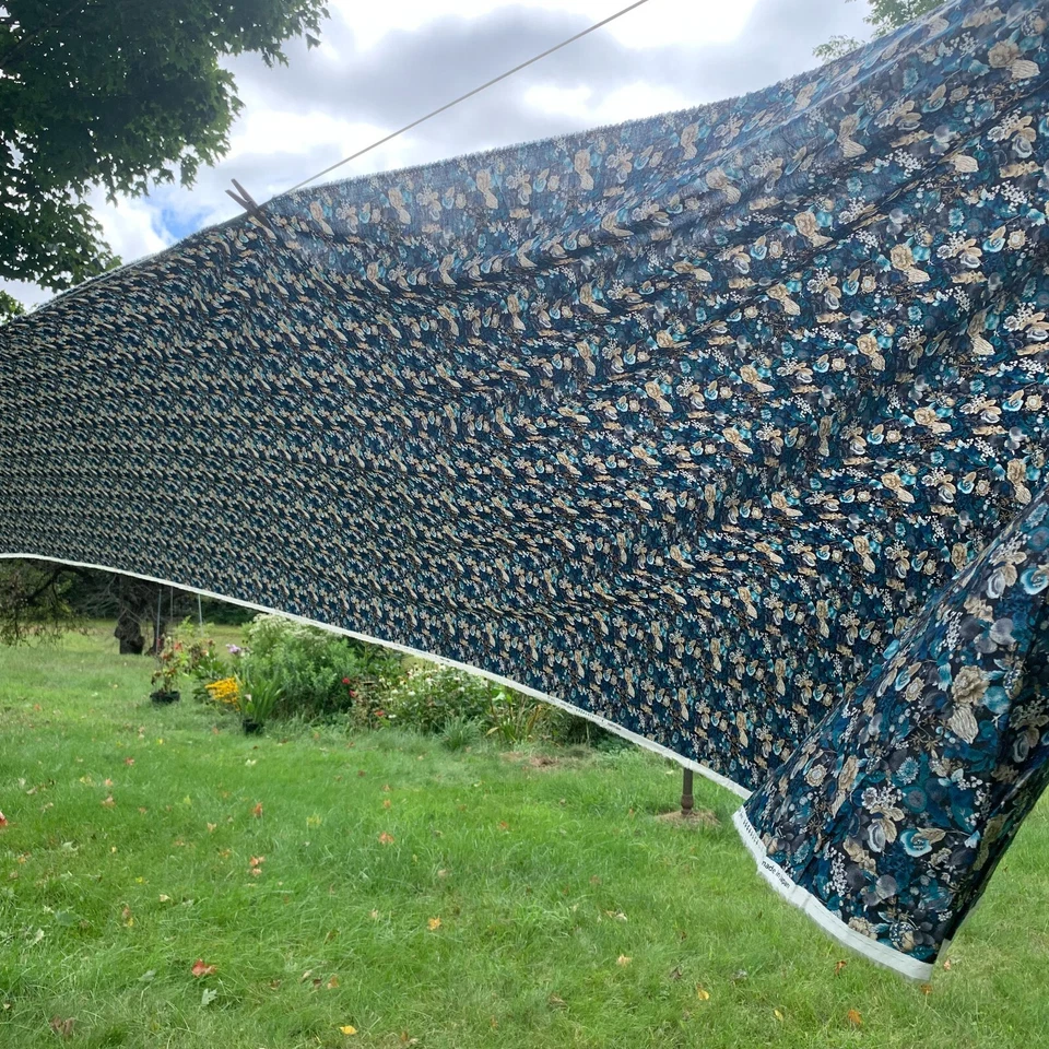 New HSoleil Fabric 8.75 yds Wonder Forest Rayon Turquoise Flowers on Blue Japan - Image 3 of 4