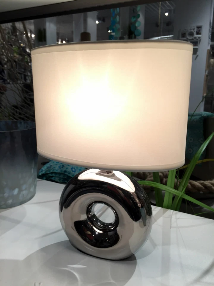 Design Tischleuchte E14 Tischlampe Keramik Silber Grau Weiß Schreibtischlampe - Bild 2 von 4