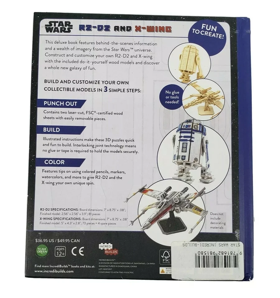 Nuevo Star Wars IncrediBuilds Modelos de Madera R2-D2 y X-Wing Juguete y Libro Disney Foto 2 de 4