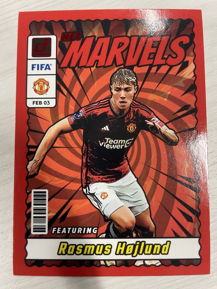 2023 Donruss Rasmus Hojlund Red #16 Net Marvels Soccer Card