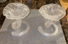 Vintage Art Glass Swirl Base Flower Vase set of 2