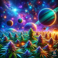 Cosmic Cannabis Sticker or DTF Transfer | Marijuana Vinyl Decal