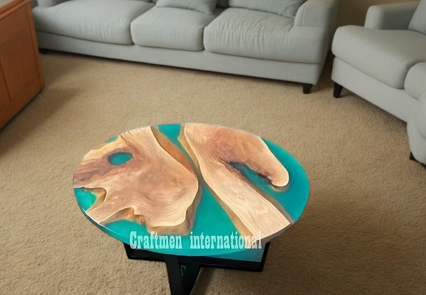 Emerald Blue Epoxy Round Table top | Kitchen Dine Table | Epoxy Wooden Table
