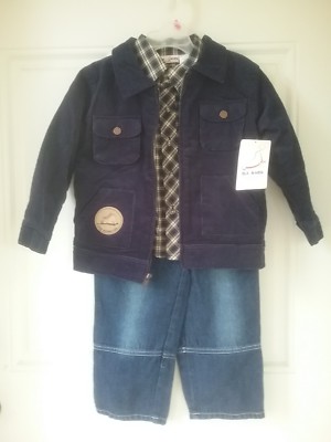 pc set size Fleece Lined Navy Corduroy Jacket Plaid Shirt  Jeans NWT