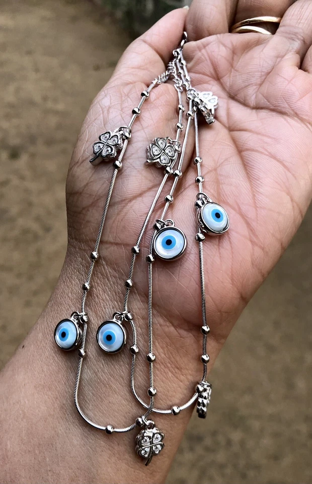 2 Piezas Tobillera de Plata 925 Protección contra Mal de Ojo, Amuleto Nazariya Madreperla #5 Foto 4 de 4