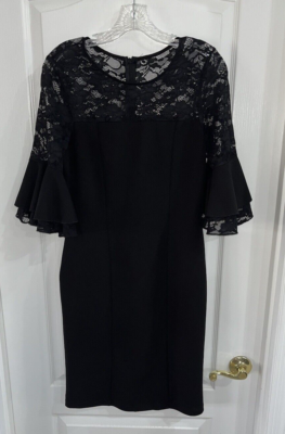 ryan michelle lace dress Ryan Michelle A-line Dress PM Womans Petite Red Lace Crochet Bell Sleeve Lined