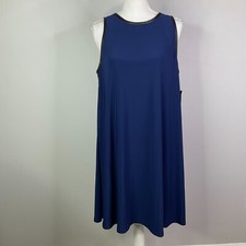 LAUREN Ralph Lauren Dress Womens Size 14 Blue Black Faux Leather Trim Lined