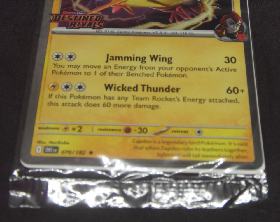 Pokemon Team Rocket's Zapdos MY SG PH Destined Rivals 070/182 English Promo - Image 4 of 4