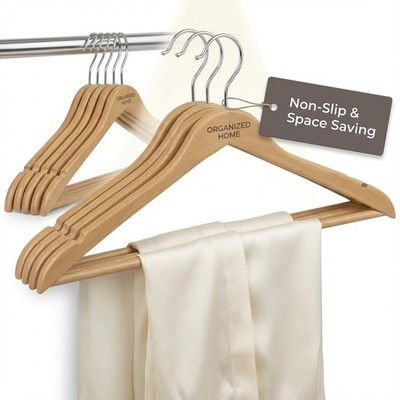 50 Pack Heavy Duty Wood-Like Plastic Hangers | Slim, Non Slip Design with 360...