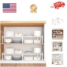 Expandable Stackable Kitchen Cabinet Shelf Rack Set of 2 - Space-Saving Design