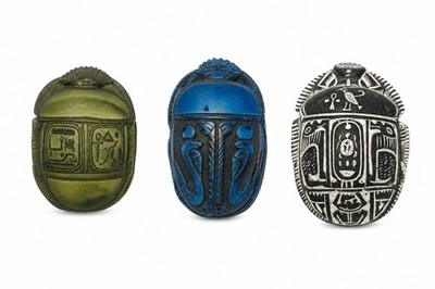 Lot of 3 Vintage Egyptian Scarab Beetle Amulets Hand Carved Stone Style Hierogly