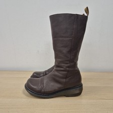 Dr Martens Charla Brown Leather Zip Mid Calf Biker Wedge Boots Size Uk 4 Eu 37