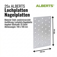 25X Alberts Lochplatten Nagelplatten Sendzimirverzinkt. Lxb 140X100 Mm