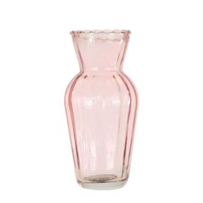Pretty Vintage Pink Glass Flower Bud Vase Ribbed Jar Home Decoration Ornament 