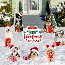 8 Pcs Dog Christmas Yard Signs with Stakes Merry Woofmas Lawn Sign Puppy Bones..