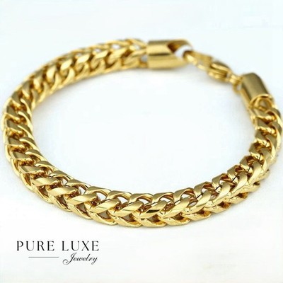 Men's 8.5'' Stainless Steel 6mm Franco Chain Bracelet Gold plated + Box