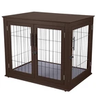 Heavy-Duty Dog Crate 36" Wooden Kennel for Small, Medium, Large Dogs, Dark Wood