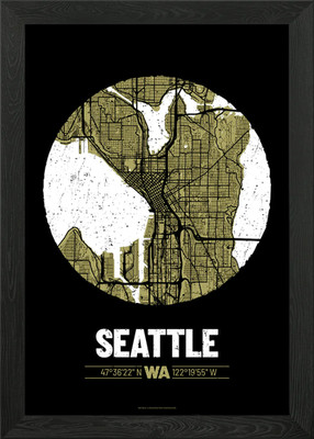 Seattle City Map Design Framed Wall Art Poster Canvas Print Picture