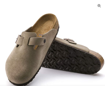 Birkenstock Boston Suede Clogs Taupe Normal Soft Footbed Sandals