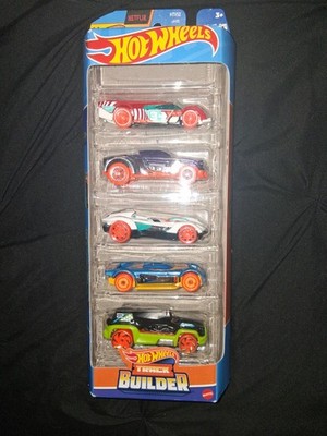 NEW Hot Wheels Track Builder 2023 Set of 5 Cars in Box Netflix Let's Race Mattel