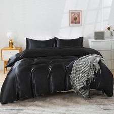 King Satin Duvet Cover Set with Pillowcases Premium Smooth Bed Linen Set
