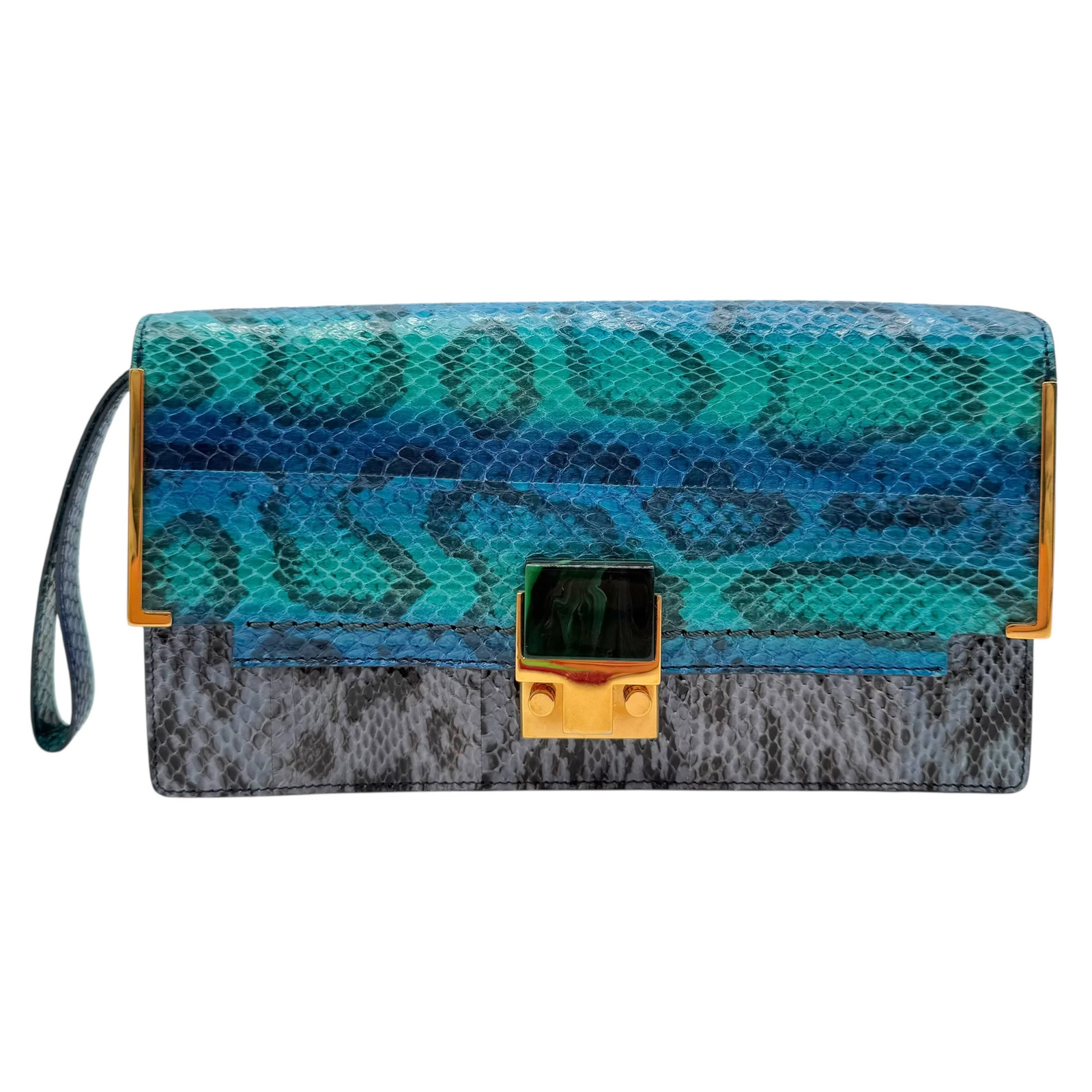 Lanvin Turquoise Blue Python & Stone Clutch Bag - image 1