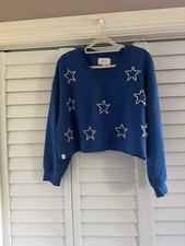 Simply Southern Blue Crop Sweatshirt Pearl Stars Size Large