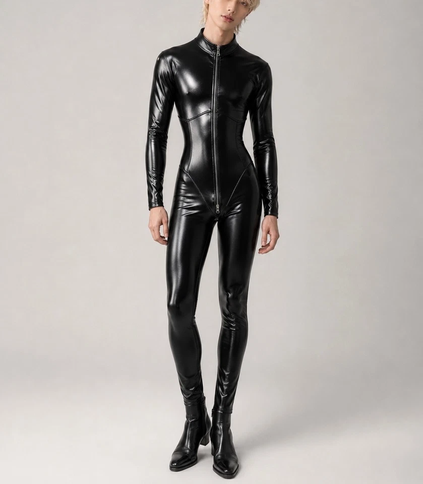 NOIR HANDMADE WETLOOK OVERALL 3 WEGE REISSVERSCHLUSS catsuit wetlook  schwarz - Bild 1 von 4