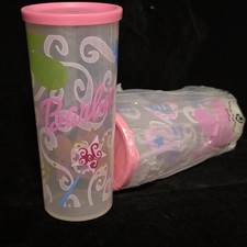 Set Of 2 TUPPERWARE BARBIE TUMBLERS 16 oz With PINK Lids New NOS